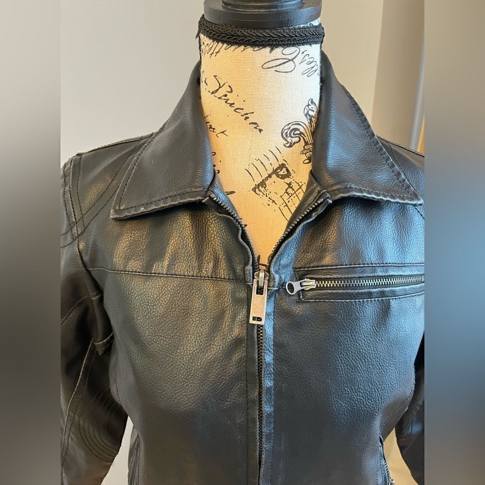Black Rivet Faux Leather Jacket Size M - Picture 2 of 12